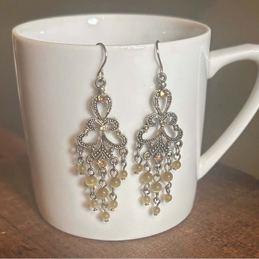 Vintage Boho Silver Gold Filigree Chandelier Earrings Y2K Whimsygoth
